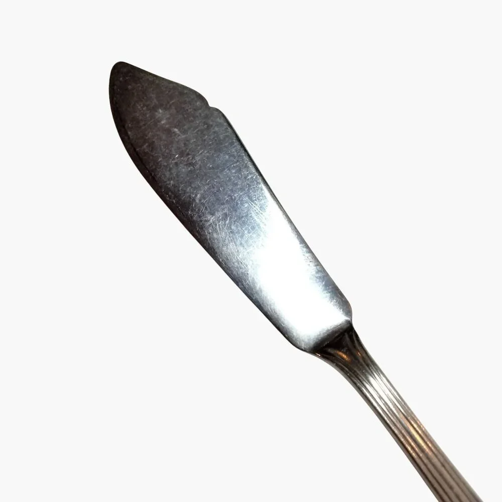 Stainless Steel Butter Knife Elegant Grooved Handle Vintage Art Deco Design